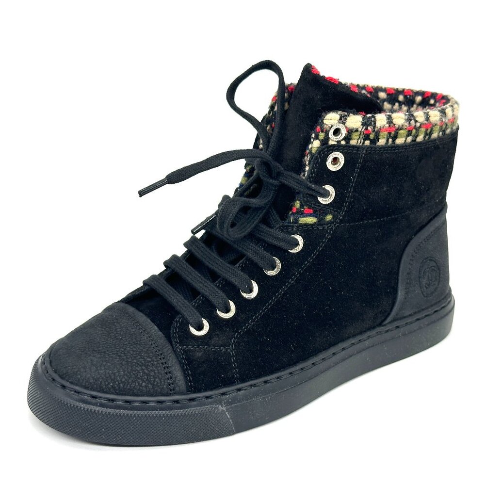 CHANEL 15A Suede Leather Lace Up High Hi Top Sneakers Kicks Shoes Boots